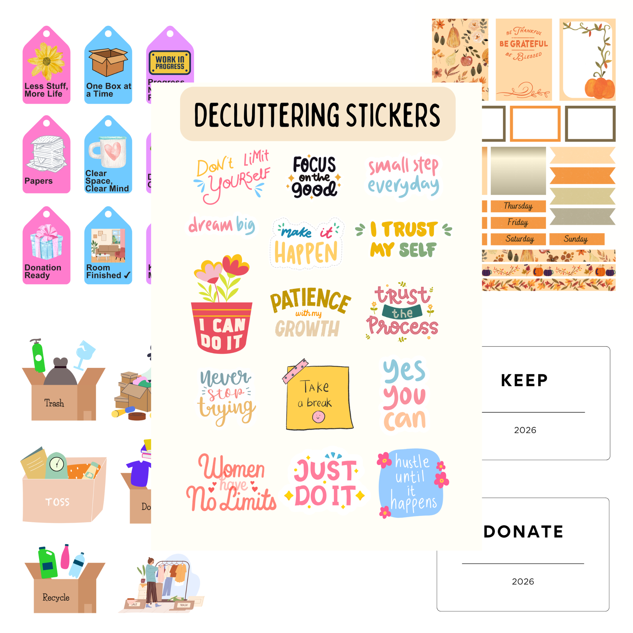 50+ Printable Decluttering Sticker Collection